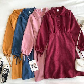 Plain Single-breasted Long-sleeve Lace-up Dress