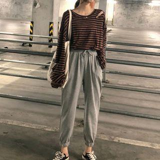 Striped Long-sleeve T-shirt / Drawstring Sweatpants