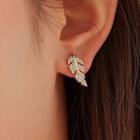 Rhinestone Leaf Ear Stud 1 Pair - Gold - One Size
