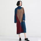 Color Block Turtleneck Midi Knit Dress