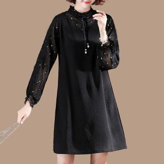 Long-sleeve Paneled Mini A-line Chiffon Dress