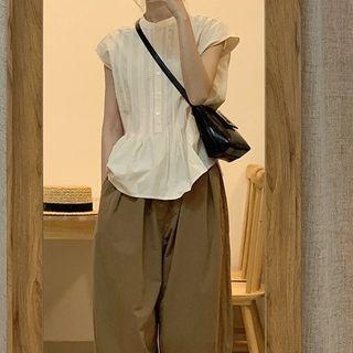 High Waist Wide Leg Linen Cropped Pants