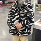 Long Sleeve Applique Zebra Pattern Lambswool Jacket