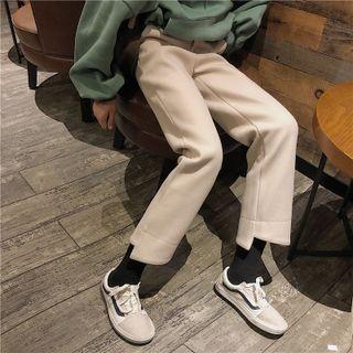 Plain High-waist Asymmetrical Straight Leg Pants