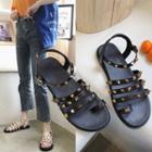 Studded Faux Leather Loop-toe Sandals