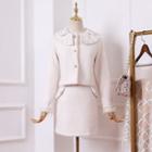 Set: Rhinestone Single-breasted Jacket + A-line Mini Skirt