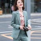 One-button Blazer / Straight-leg Dress Pants / V-neck Blouse / Set