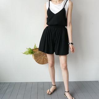 Set: V-neck Sleeveless Top + Band-waist Skort