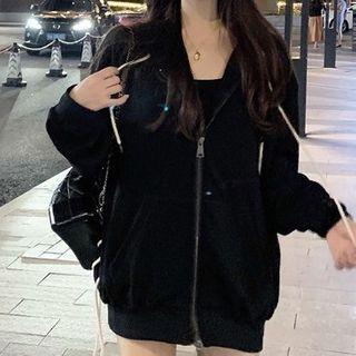 Strappy Zip-up Hoodie Black - One Size