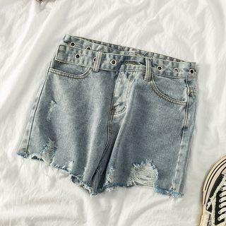 Grommet Distressed Denim Hot Pants