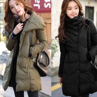 Mock-neck Buttoned Padded Coat