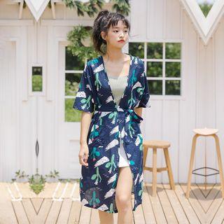 Short-sleeve Printed Long Light Jacket As Shown In Figure - One Size