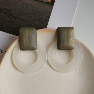 Wood & Hoop Dangle Earring 1 Pair - As Shown In Figure - One Size