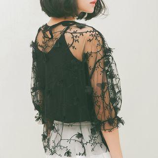 Set: Lace Elbow Sleeve Top + Camisole Top