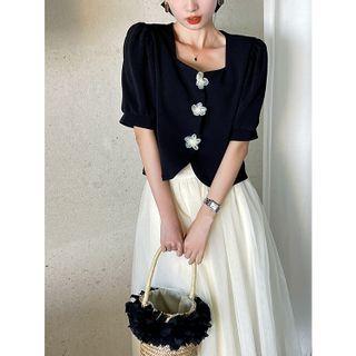 Square Neck Flower Accent Blouse