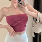 Strapless Knot Tube Top / Plain Mid-waist Slim-fit Mini Skirt