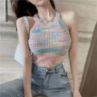 Sleeveless Melange Halter Knit Top As Shown In Figure - One Size