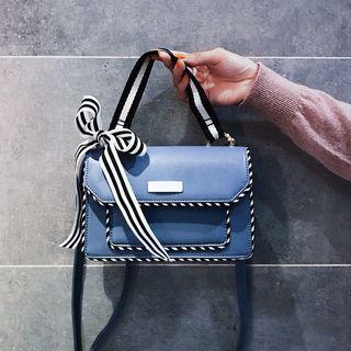 Contrast-trim Bow-accent Crossbody Bag