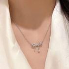 Bow Rhinestone Pendant Alloy Necklace 1 Pc - Silver - One Size