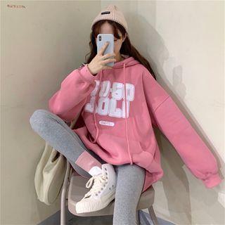 Letter Print Pocket Fleece-lined Hoodie