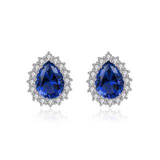 Sterling Silver Fashion And Elegant Water Drop-shaped Blue Cubic Zirconia Stud Earrings Silver - One Size