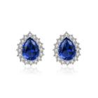 Sterling Silver Fashion And Elegant Water Drop-shaped Blue Cubic Zirconia Stud Earrings Silver - One Size
