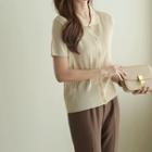 Peterpan-collar Buttoned Cable-knit Top