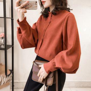 Puff-sleeve Buttoned Chiffon Top