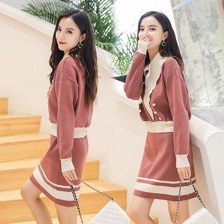 Set: Collared Sweater + Mini Knit Skirt