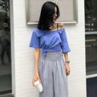 Lace-up Short-sleeve T-shirt / High Waist Wide-leg Pants