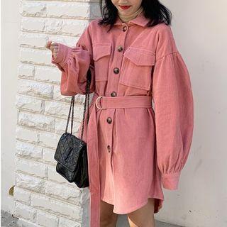 Corduroy Tie-waist Shirt Jacket