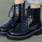 Fleece-lined Patent Lace-up Short Boots