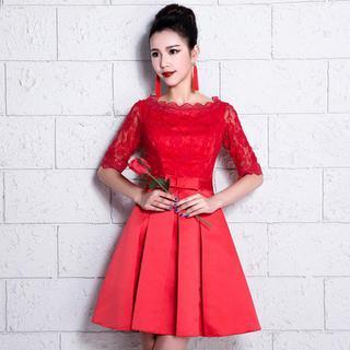 3/4-sleeve Lace Panel Cocktail Dress