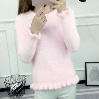Fluffy Long-sleeve Knit Sweater