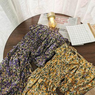 Floral Print Off-shoulder Short-sleeve Mini A-line Dress