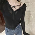 Zip-up Cardigan / Bow Cropped Camisole Top