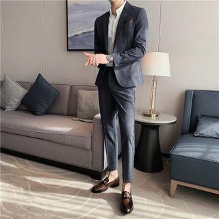 Set: Plaid Single-button Blazer + Dress Pants
