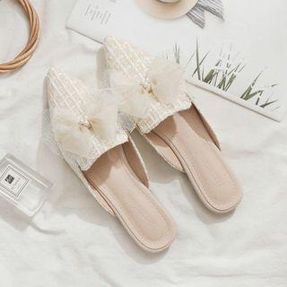 Pointy-toe Tweed Flat Mules