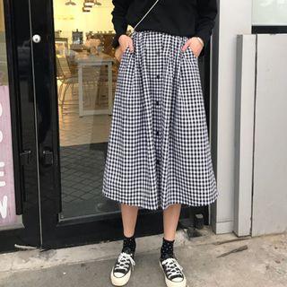 Buttoned Checker A-line Midi Skirt Black & White - One Size