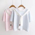 Mock Two Piece Embroidered Panel Striped Short Sleeve T-shirt