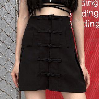 Frog-buttoned Mini A-line Skirt