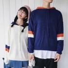 Couple Matching Colour Block Long-sleeve Knit Hoodie