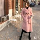 Double-breasted Faux-shearling Coat With Sash Pink - One Size
