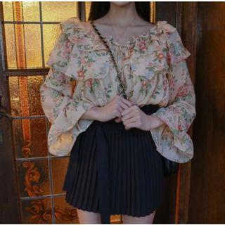 Floral Blouse / High Waist A-line Skirt