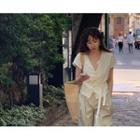 [dearest] Lace-trim Tie-waist Blouse Cream - One Size