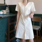 V-neck Short-sleeve A-line Dress Almond - One Size
