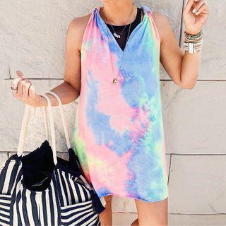 V-neck Sleeveless Tie-dyed Print Mini Dress