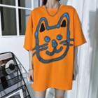 Cat Print Oversized Short Sleeve T-shirt