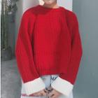 Contrast-trim Chunky Knit Sweater