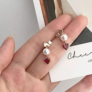 Dog Faux Pearl Heart Dangle Earring